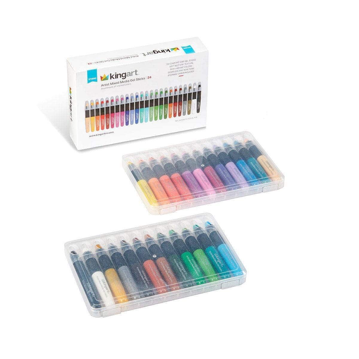 KINGART Mixed Media Gel Stick Crayons - 24 Colors