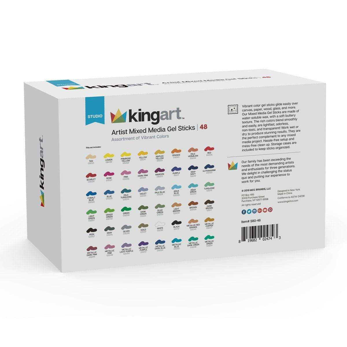 KINGART Mixed Media Gel Stick Crayons - 48 Colors
