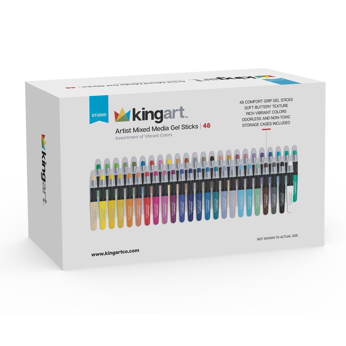 KINGART Mixed Media Gel Stick Crayons - 48 Colors