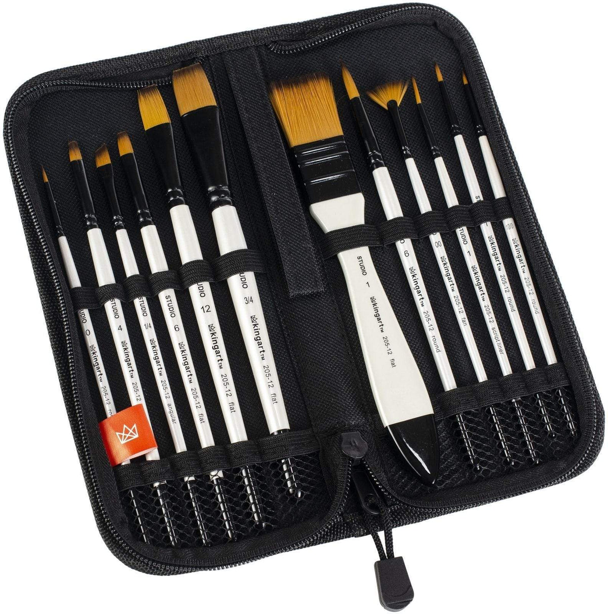 KINGART Studio Gold Nylon Brush Set - Acrylic & Watercolor - 12 Piece