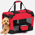 Pet Life 'Deluxe 360° Vista View' Zippered Soft Folding Collapsible Metal Framed Pet Dog Crate House Carrier w/ Removable Bowl and Pop-out Tray