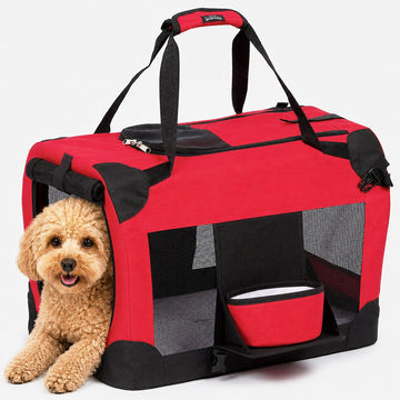 Pet Life 'Deluxe 360° Vista View' Zippered Soft Folding Collapsible Metal Framed Pet Dog Crate House Carrier w/ Removable Bowl and Pop-out Tray