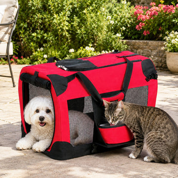 Pet Life 'Deluxe 360° Vista View' Zippered Soft Folding Collapsible Metal Framed Pet Dog Crate House Carrier w/ Removable Bowl and Pop-out Tray