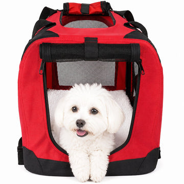 Pet Life 'Deluxe 360° Vista View' Zippered Soft Folding Collapsible Metal Framed Pet Dog Crate House Carrier w/ Removable Bowl and Pop-out Tray