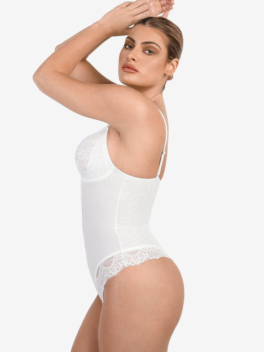 Popilush Shapewear Lace Deep V-Neck Sculpting Thong Bodysuit