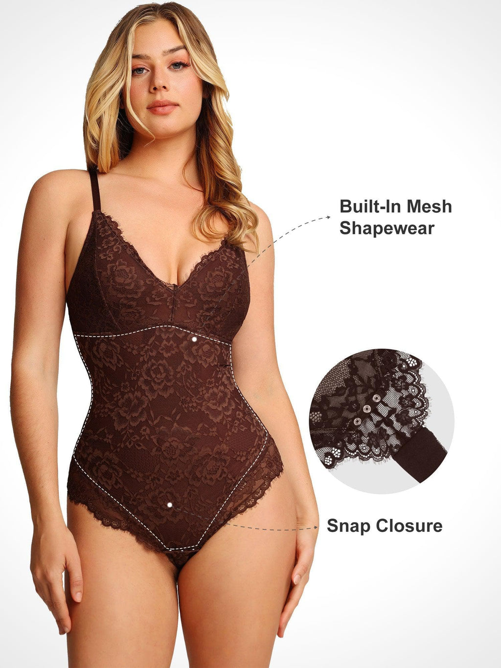 Popilush Shapewear Firm Control Smoothing Full Lace Thong Bodysuit SpadezStore