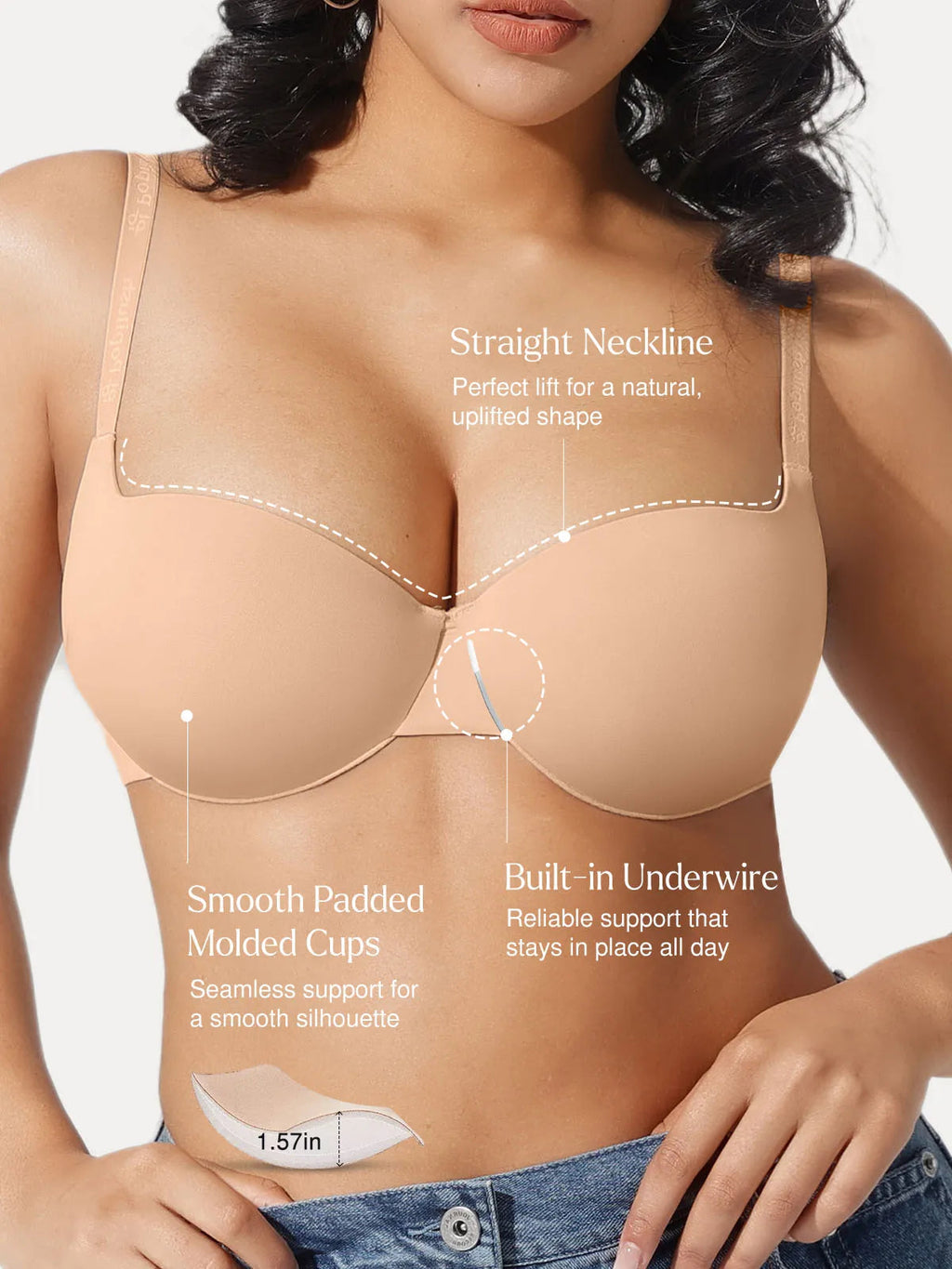 Popilush Seamless Balconette Push-Up T-Shirt Bra