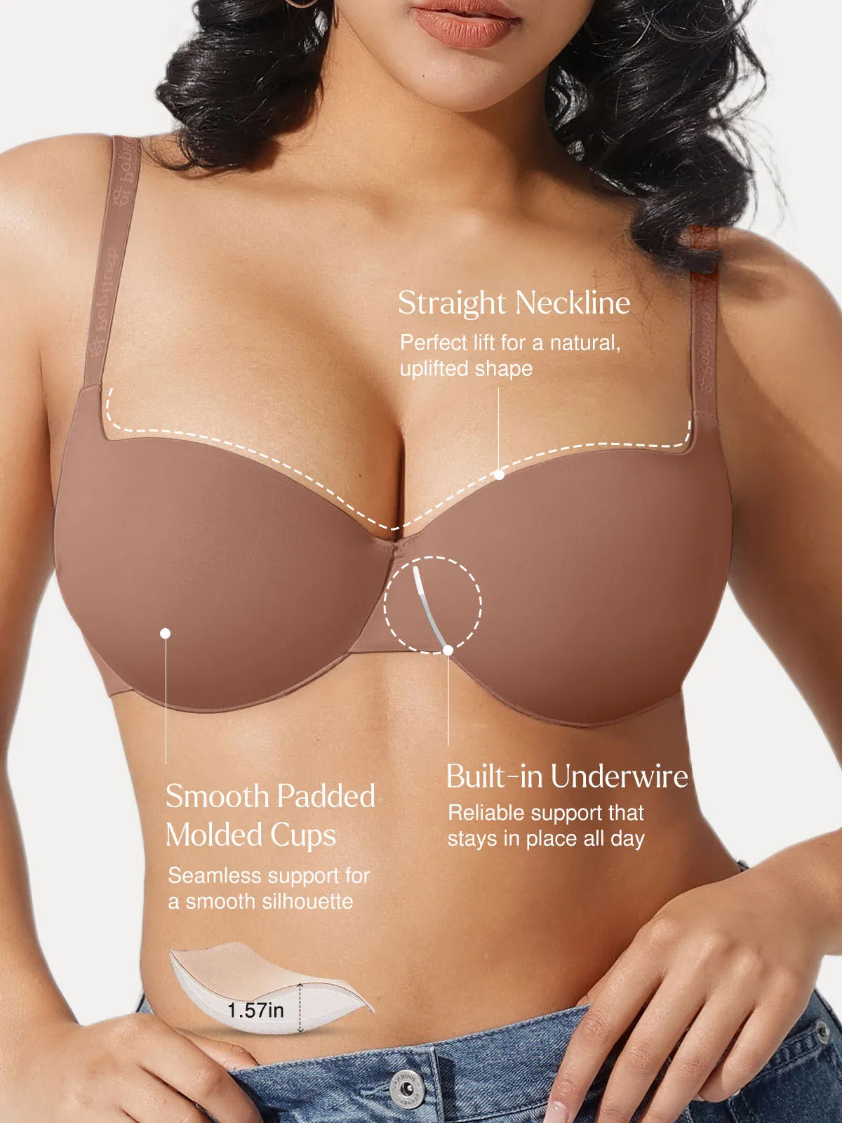 Popilush Seamless Balconette Push-Up T-Shirt Bra