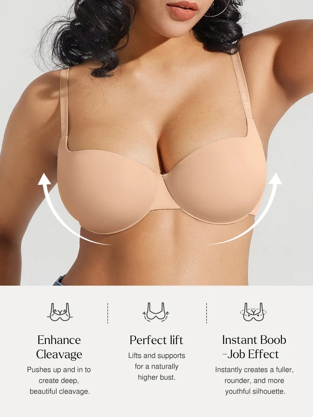 Popilush Seamless Balconette Push-Up T-Shirt Bra