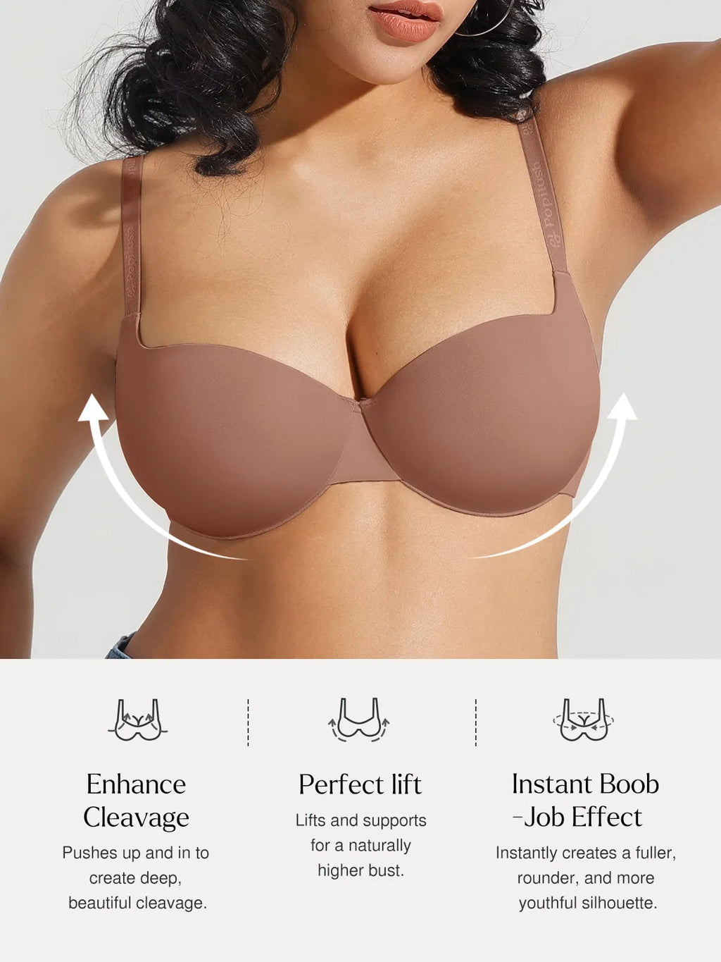 Popilush Seamless Balconette Push-Up T-Shirt Bra