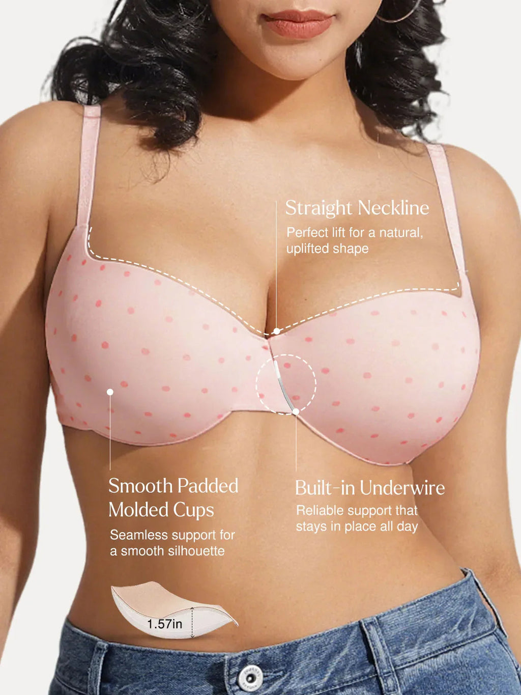 Popilush Seamless Balconette Push-Up T-Shirt Bra
