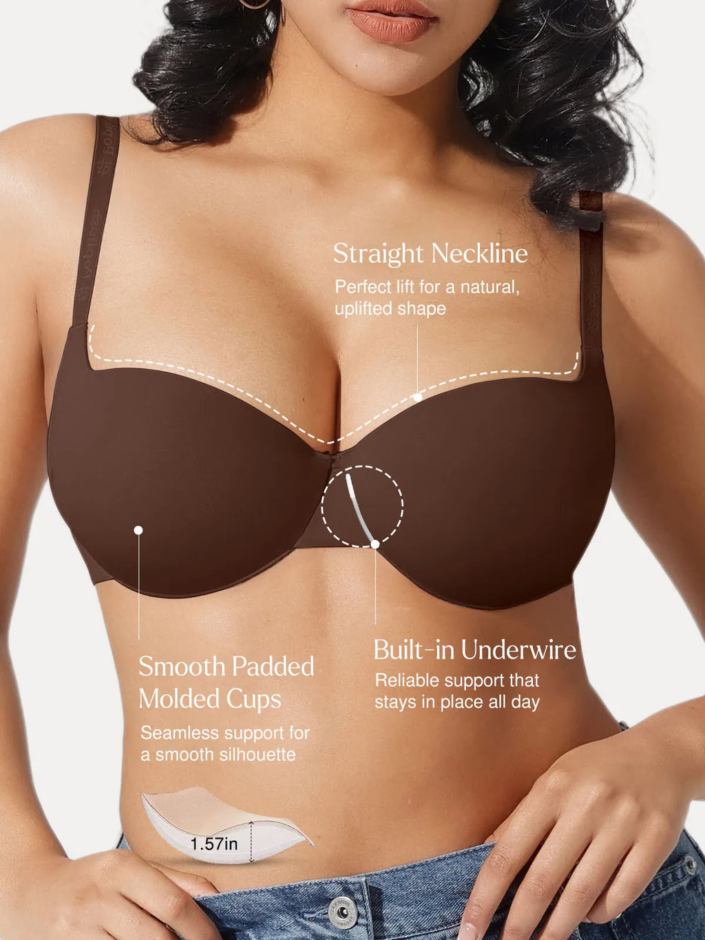 Popilush Seamless Balconette Push-Up T-Shirt Bra
