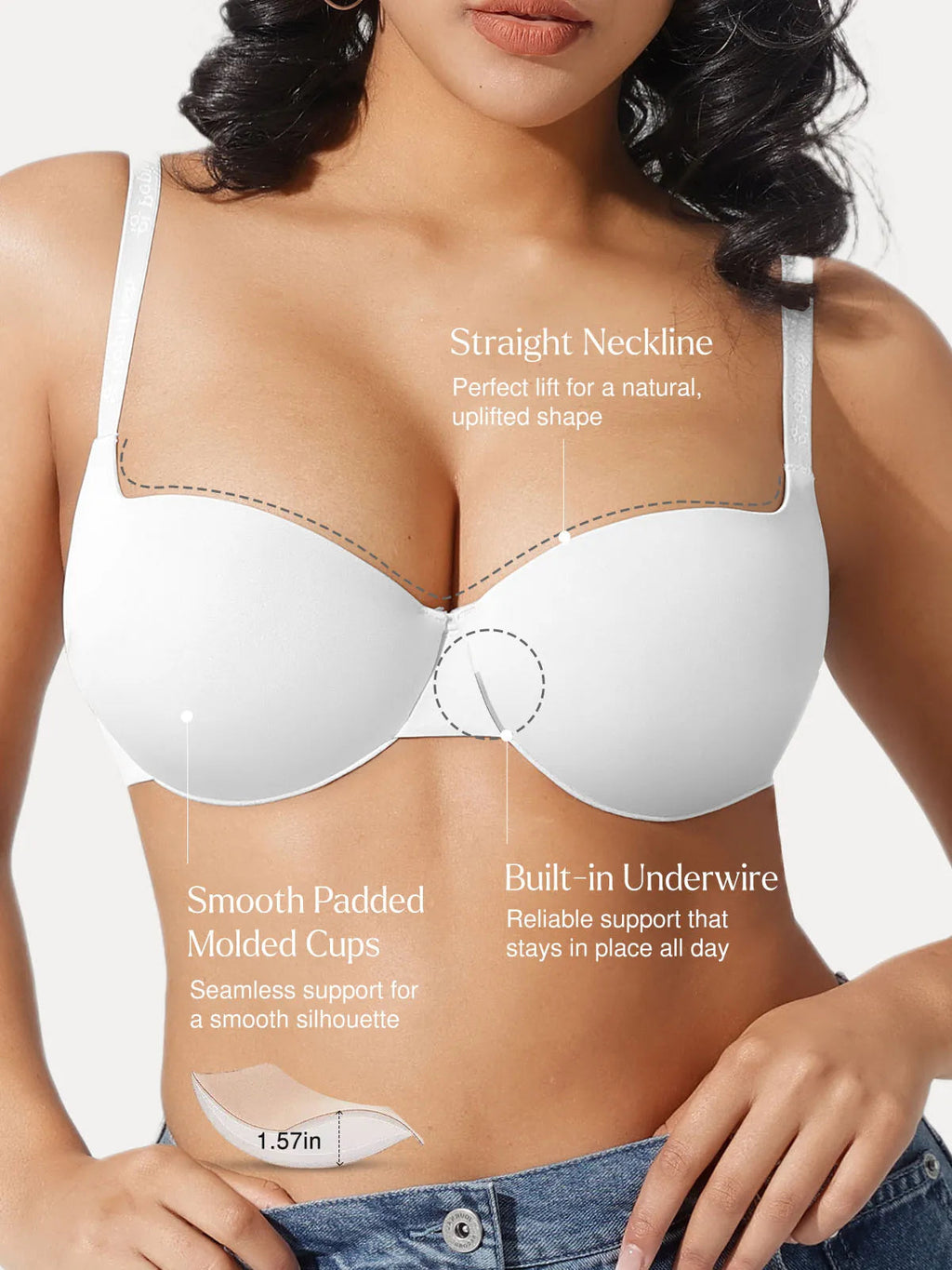 Popilush Seamless Balconette Push-Up T-Shirt Bra