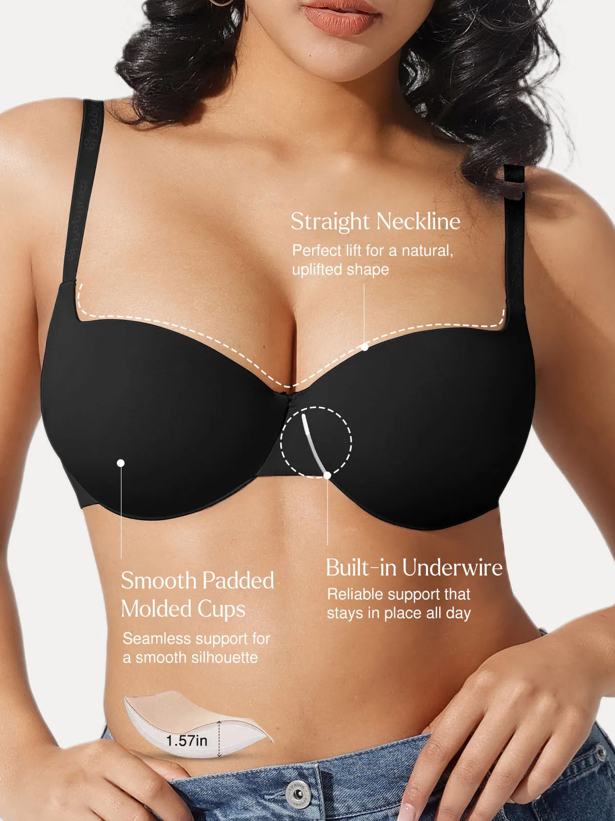 Popilush Seamless Balconette Push-Up T-Shirt Bra