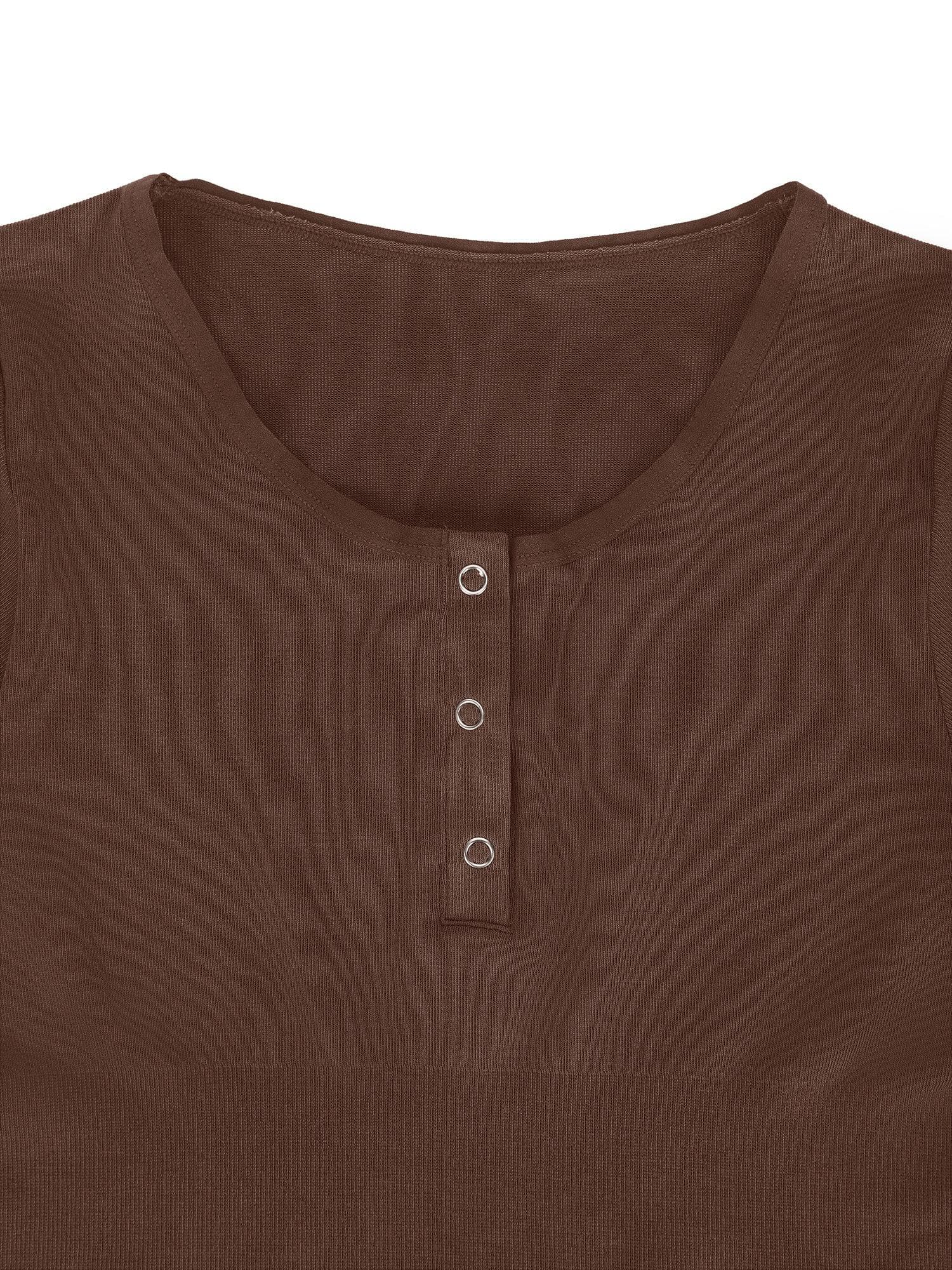 Popilush Shapewear Seamless Modal Long Sleeve Henley Bodysuit