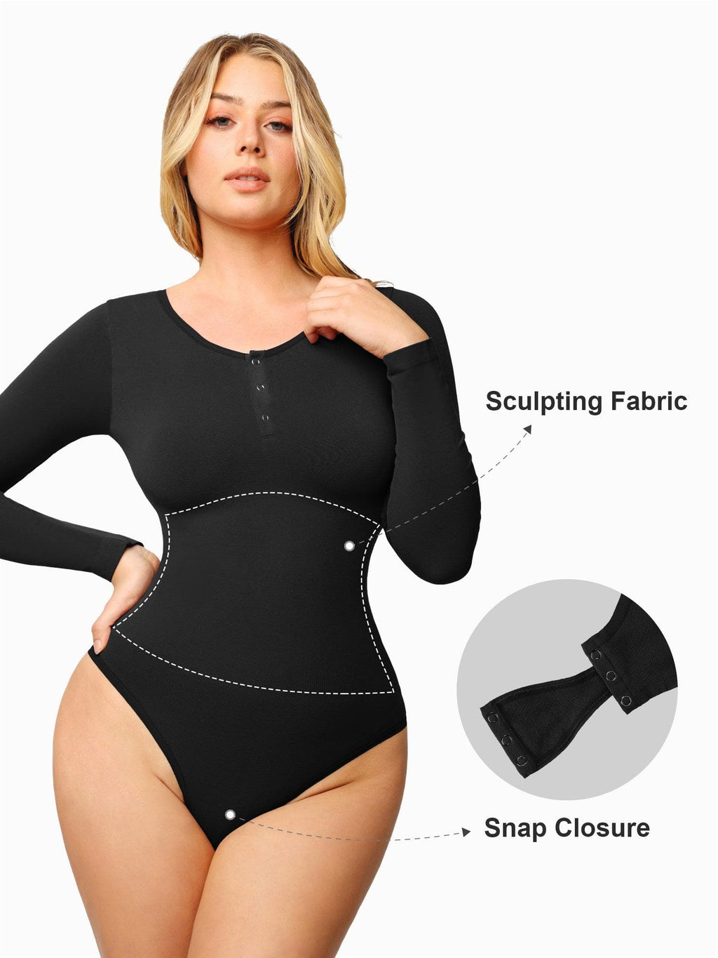 Popilush Shapewear Seamless Modal Long Sleeve Henley Bodysuit