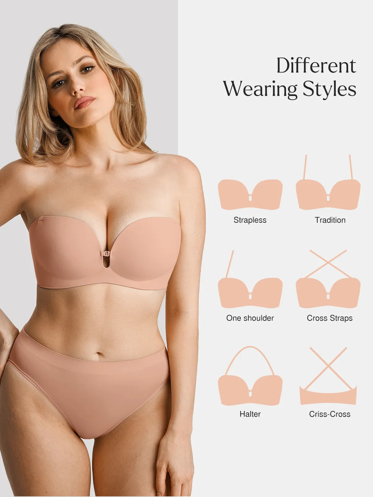 Popilush Seamless Non-Slip Push-Up Shaping Strapless Bra