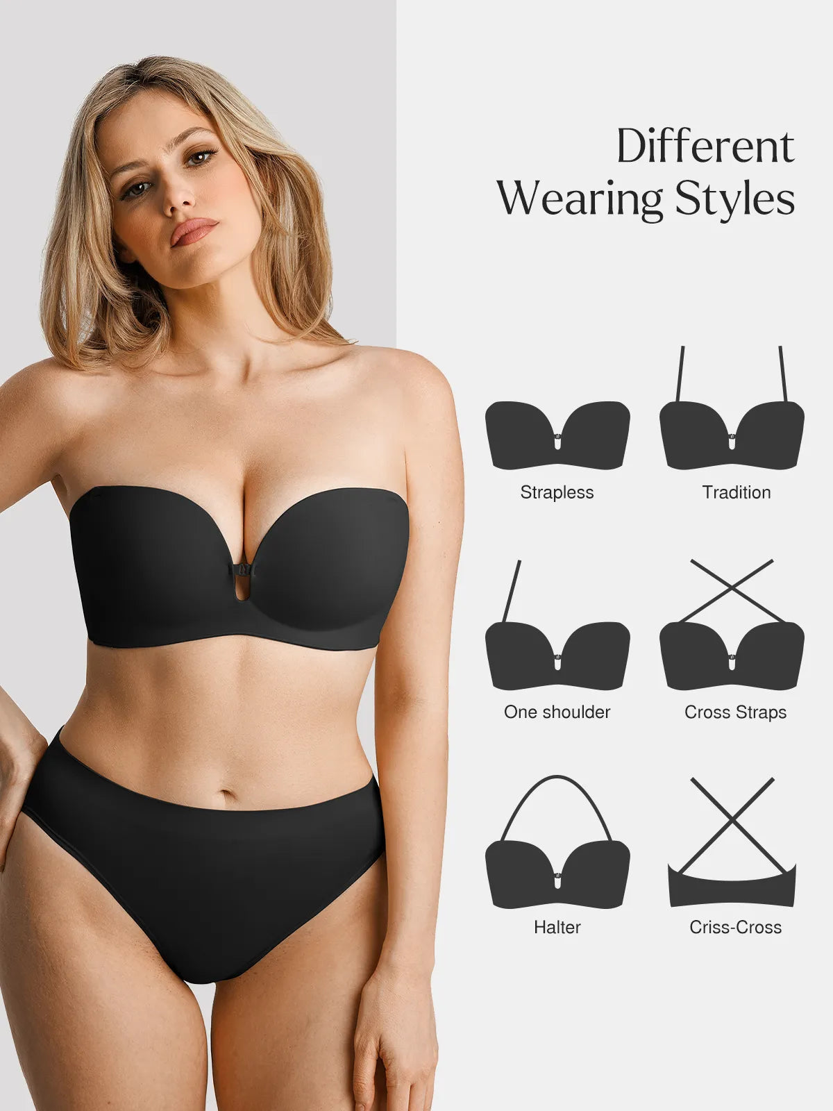 Popilush Seamless Non-Slip Push-Up Shaping Strapless Bra