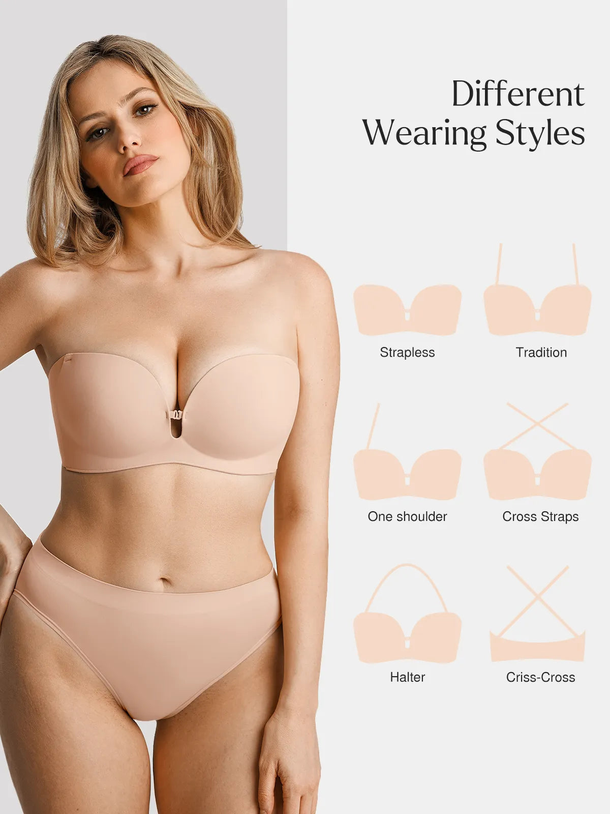 Popilush Seamless Non-Slip Push-Up Shaping Strapless Bra