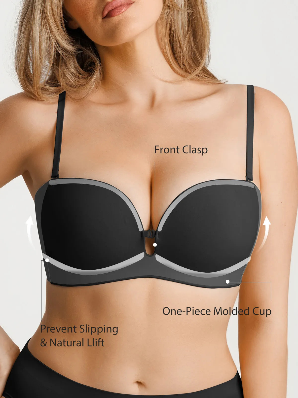 Popilush Seamless Non-Slip Push-Up Shaping Strapless Bra