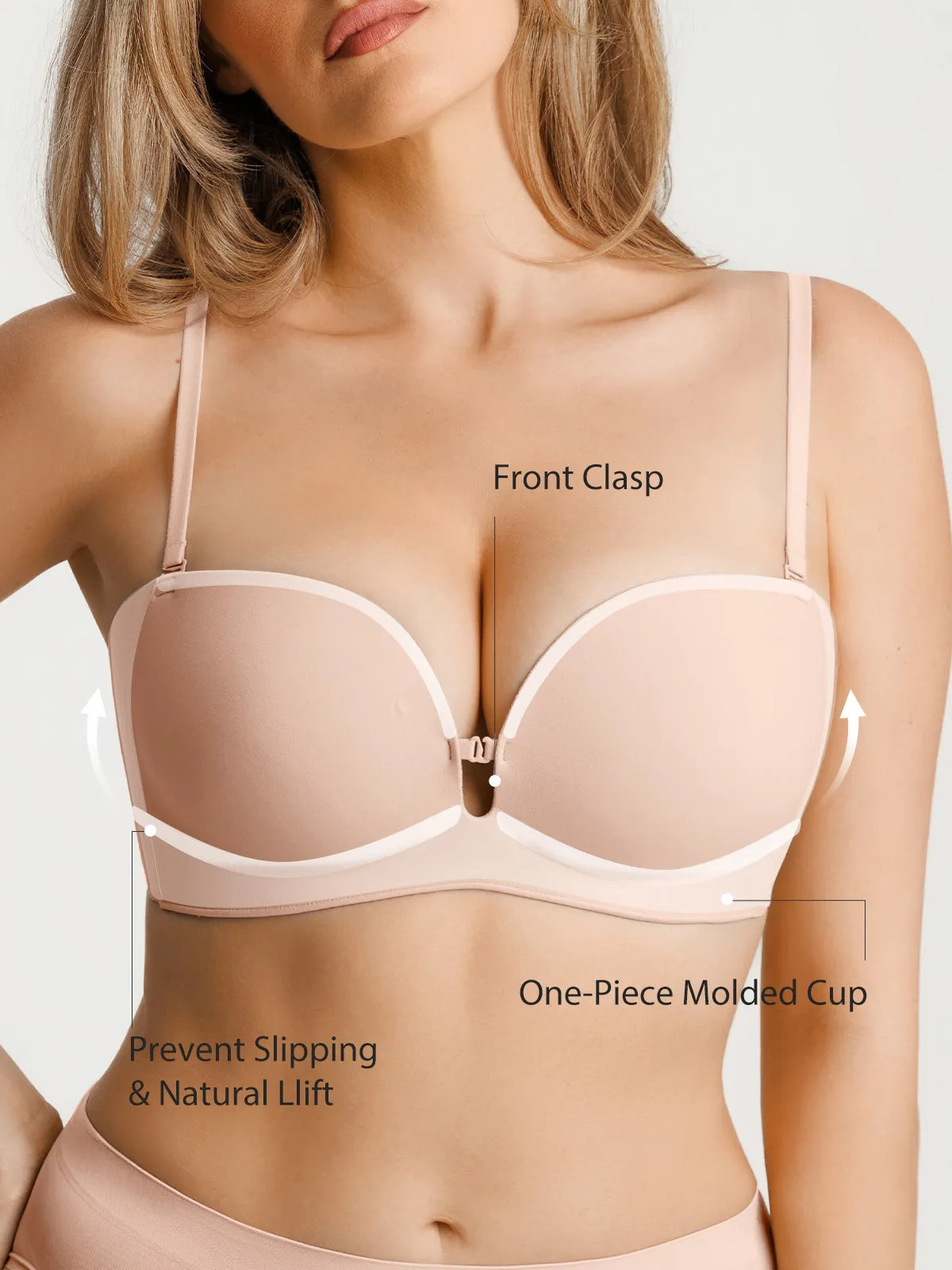 Popilush Seamless Non-Slip Push-Up Shaping Strapless Bra