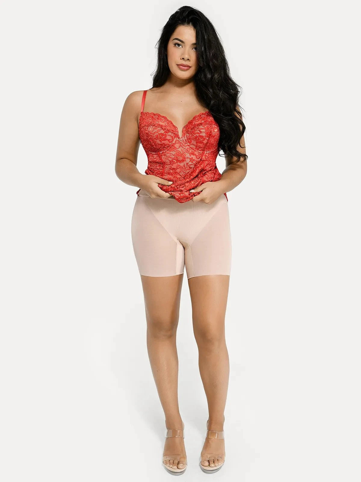Popilush Shapewear All-Lace Side Slit Hourglass Corset Midi Dress, Black / 3XL Formal Bodycon Party Summer Cocktail Gown