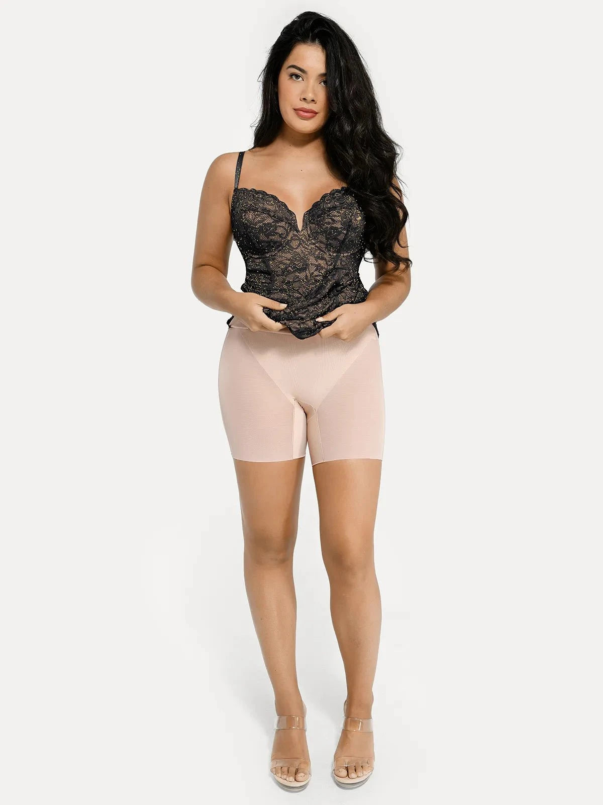 Popilush Shapewear All-Lace Hourglass Corset Side Slit Midi Dress SpadezStore