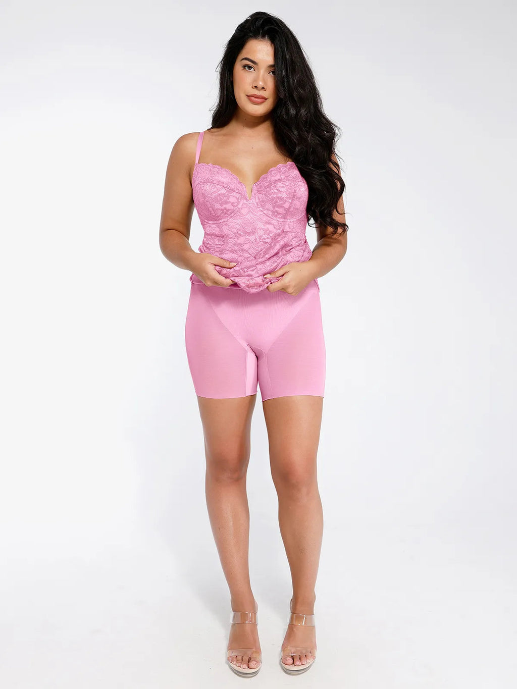 Popilush Shapewear All-Lace Side Slit Hourglass Corset Midi Dress, Black / 3XL Formal Bodycon Party Summer Cocktail Gown