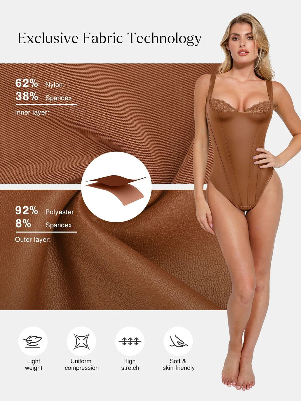 Popilush Shapewear Faux Leather Lace Balconette Sculpting Bodysuit