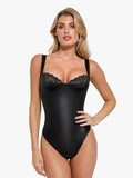 Popilush Shapewear Faux Leather Lace Balconette Sculpting Bodysuit