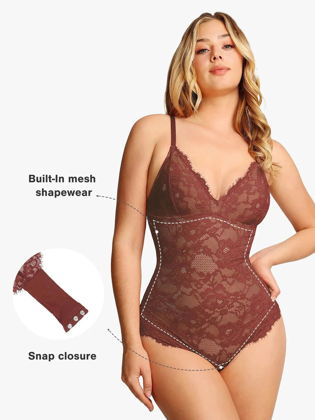 Popilush Shapewear Firm Control Smoothing Full Lace Thong Bodysuit SpadezStore