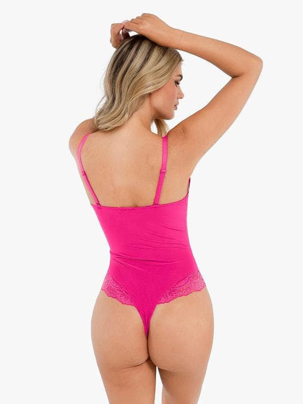 Popilush Shapewear Lace Deep V-Neck Sculpting Thong Bodysuit