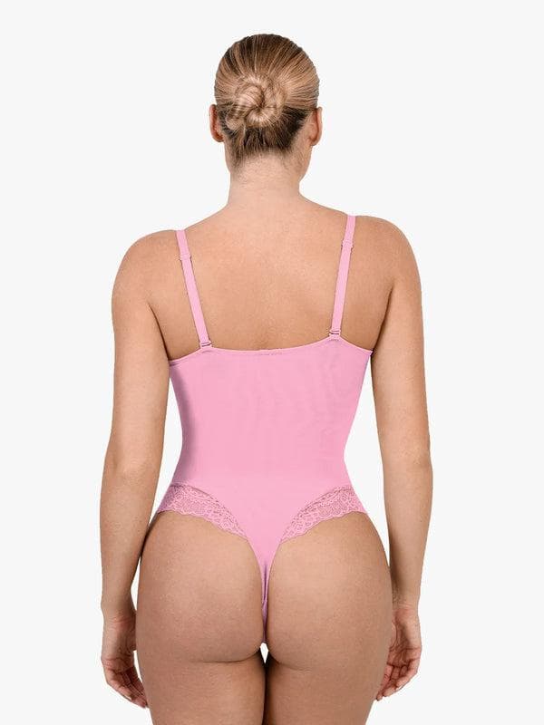 Popilush Shapewear Lace Deep V-Neck Sculpting Thong Bodysuit