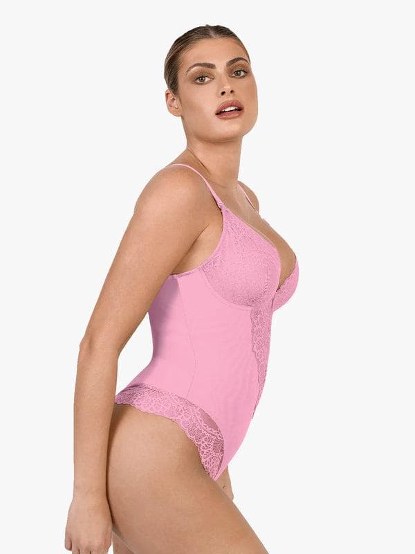 Popilush Shapewear Lace Deep V-Neck Sculpting Thong Bodysuit