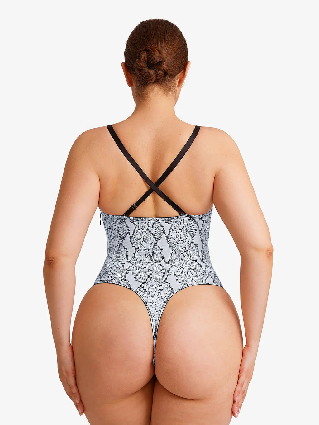Popilush Shapewear Lace-Up Corset Bodysuit with Removable Straps