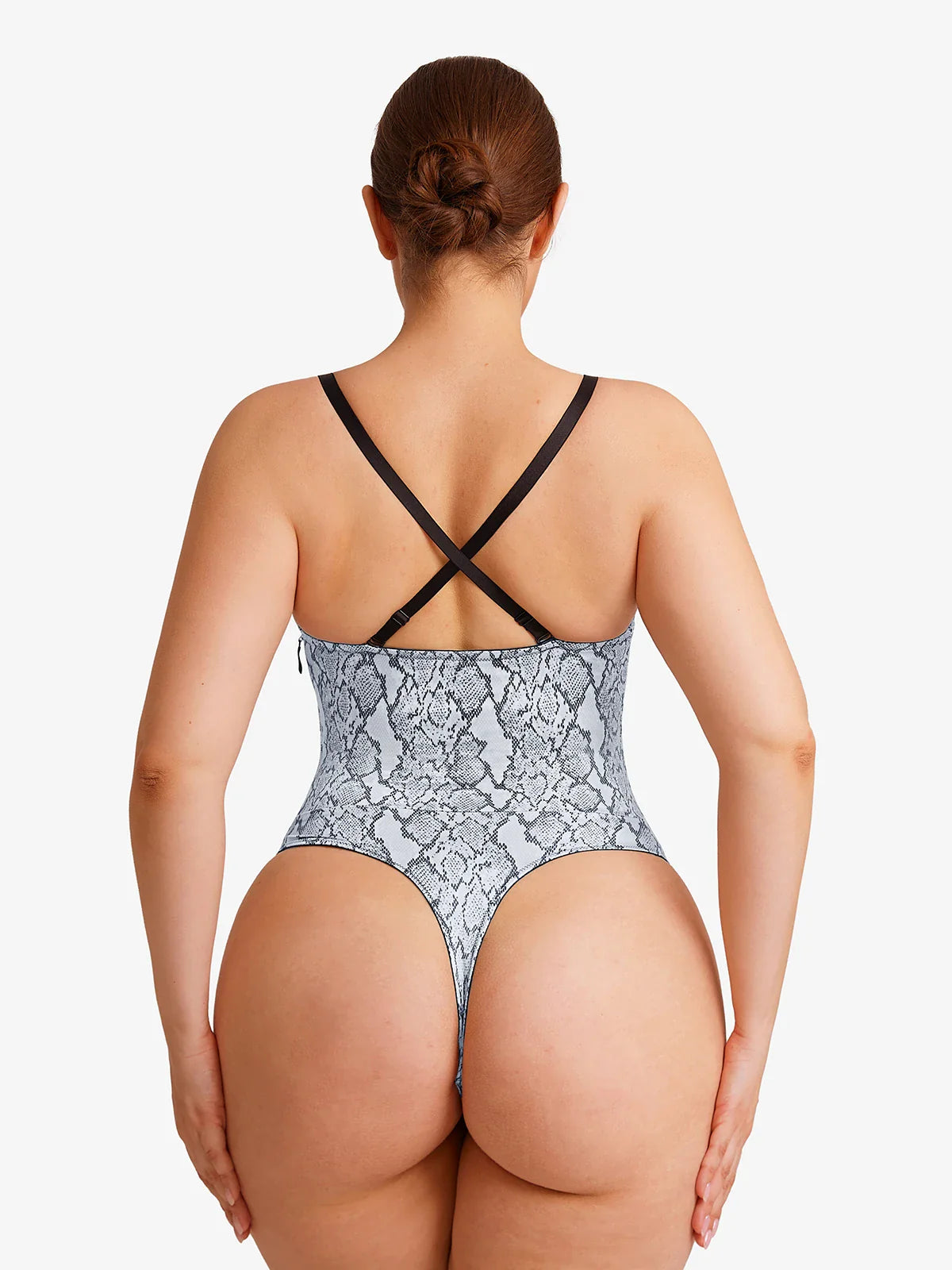 Popilush Shapewear Lace-Up Corset Bodysuit with Removable Straps