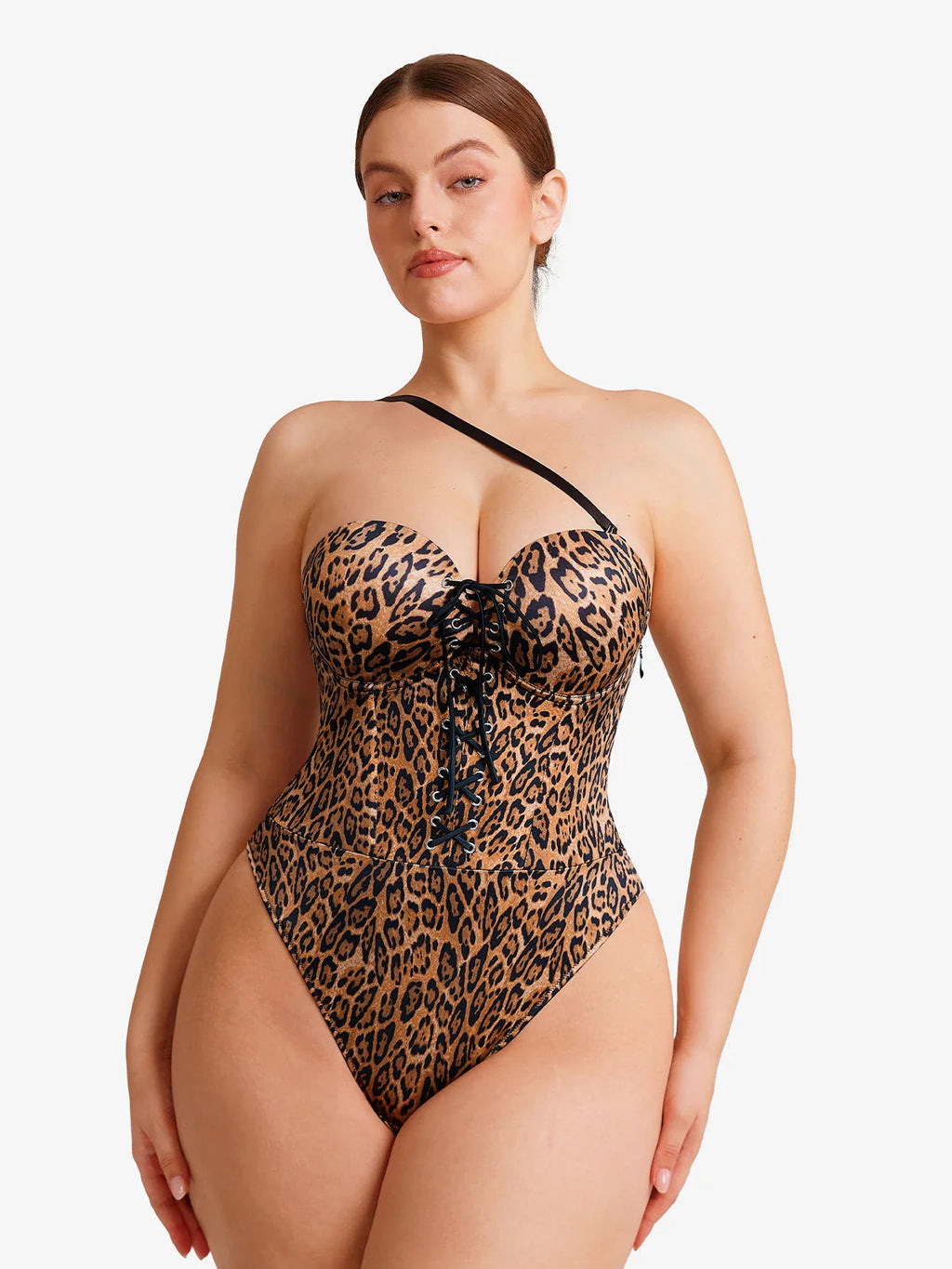 Popilush Shapewear Lace-Up Corset Bodysuit with Removable Straps
