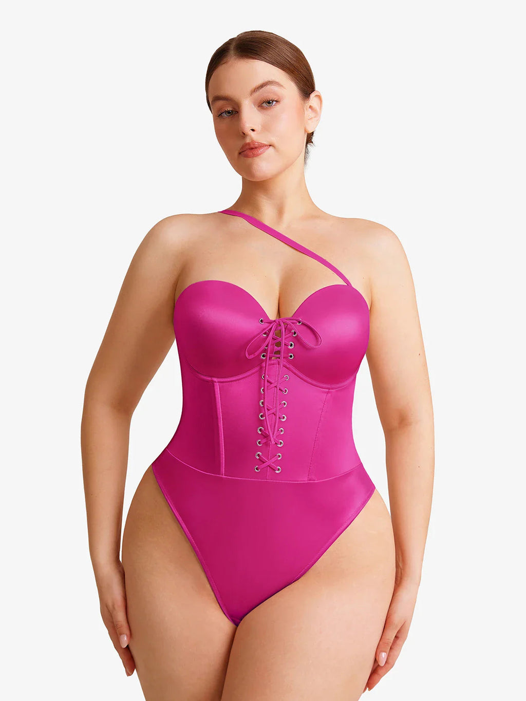 Popilush Shapewear Lace-Up Corset Bodysuit with Removable Straps