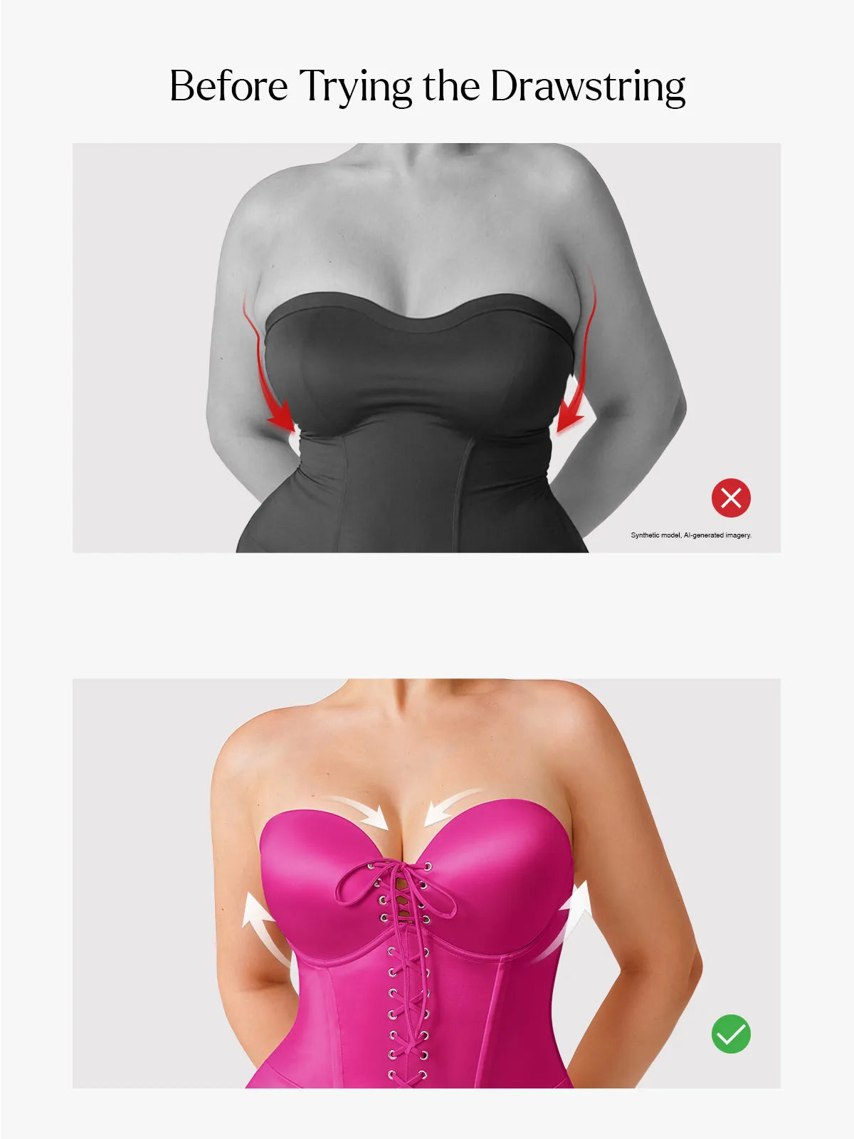 Popilush Shapewear Lace-Up Corset Bodysuit with Removable Straps