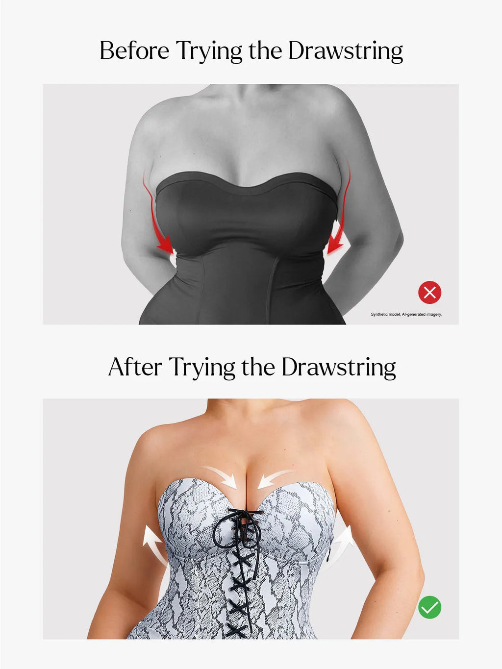 Popilush Shapewear Lace-Up Corset Bodysuit with Removable Straps