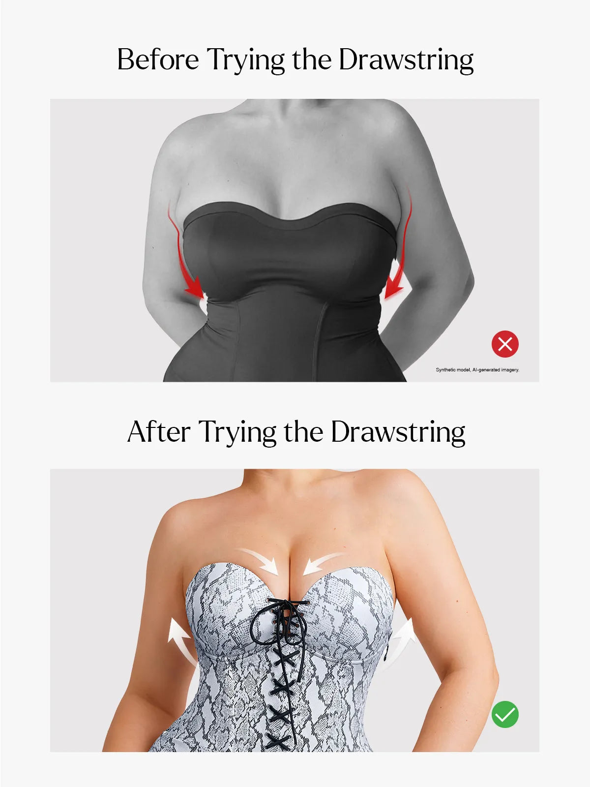 Popilush Shapewear Lace-Up Corset Bodysuit with Removable Straps