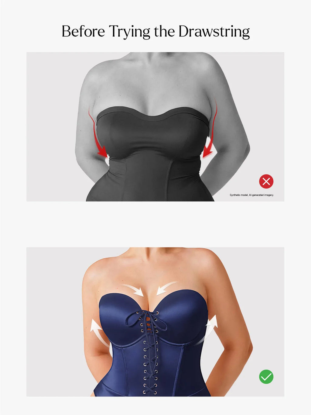 Popilush Shapewear Lace-Up Corset Bodysuit with Removable Straps