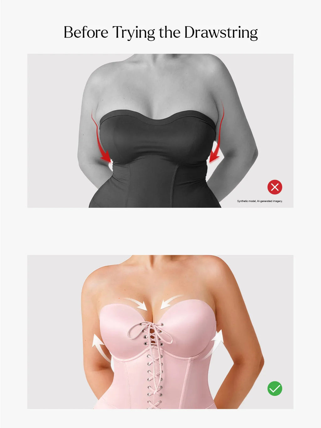 Popilush Shapewear Lace-Up Corset Bodysuit with Removable Straps