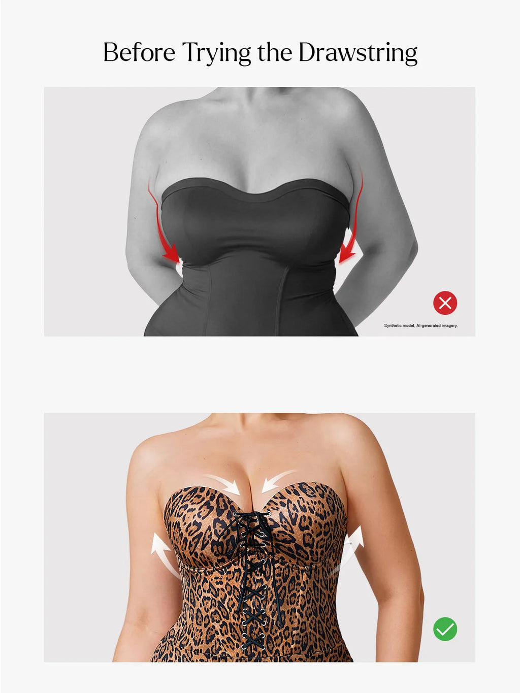 Popilush Shapewear Lace-Up Corset Bodysuit with Removable Straps