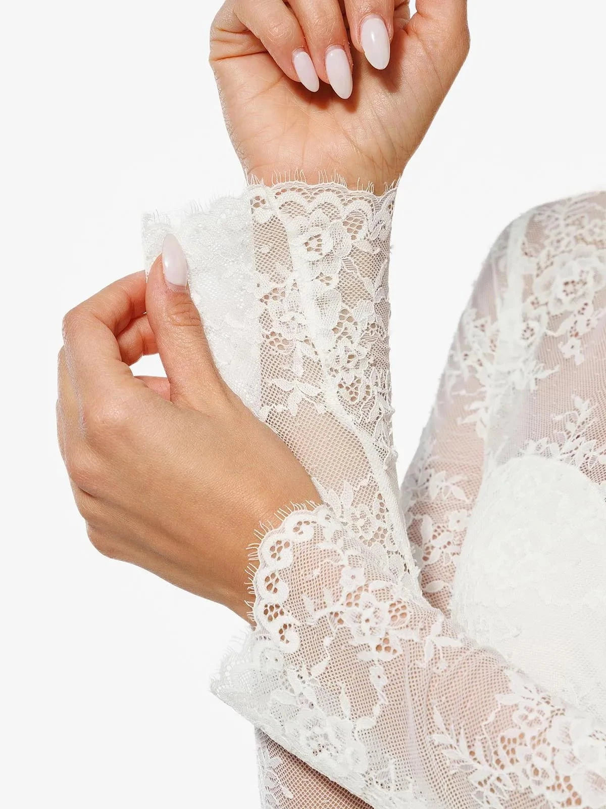 Popilush Shapewear Mock Neck Long Sleeve Floral Lace Bodysuit SpadezStore