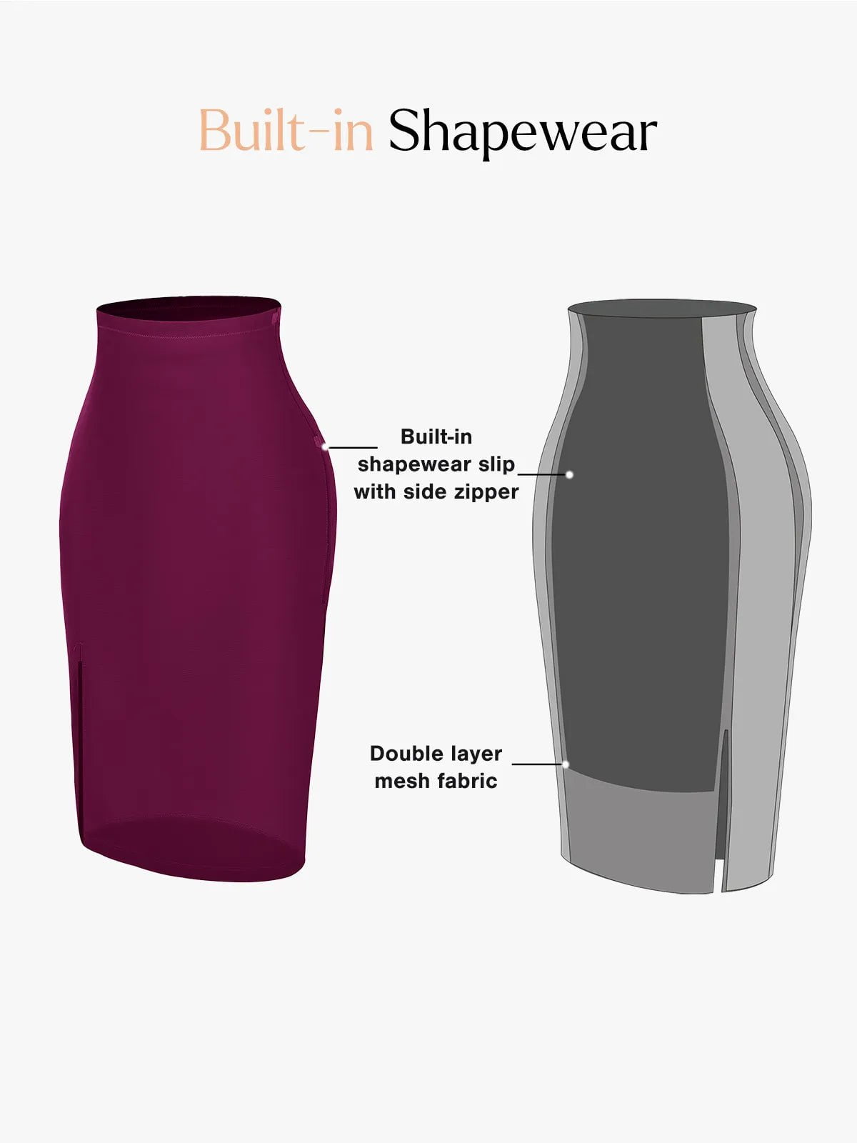 Popilush Shapewear Sculpting Faux Leather Front Slit Midi Skirt