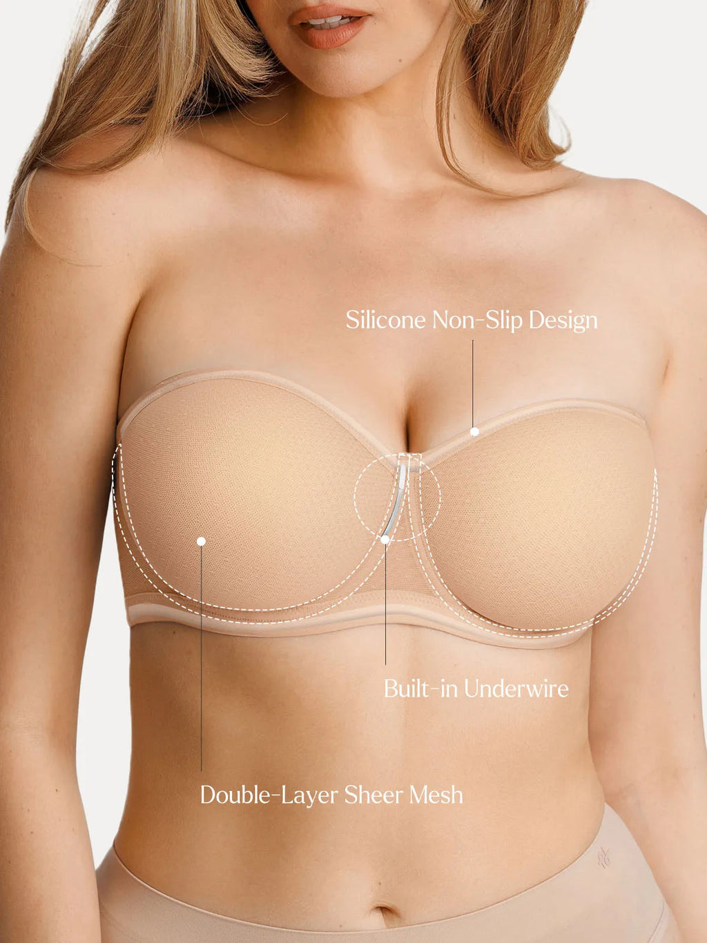 Popilush Unlined Sheer Mesh Strapless Minimizer Underwire Bra
