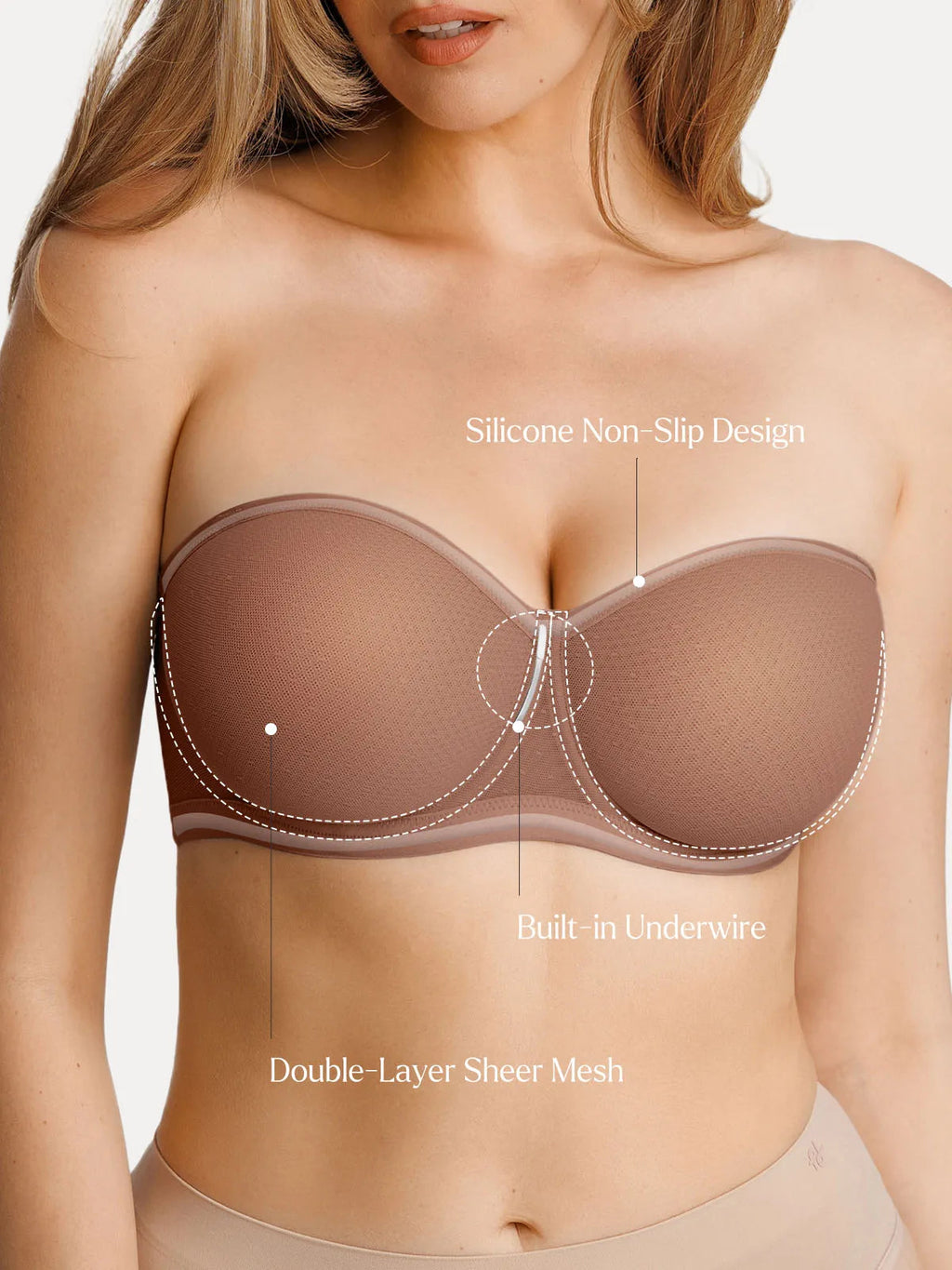 Popilush Unlined Sheer Mesh Strapless Minimizer Underwire Bra