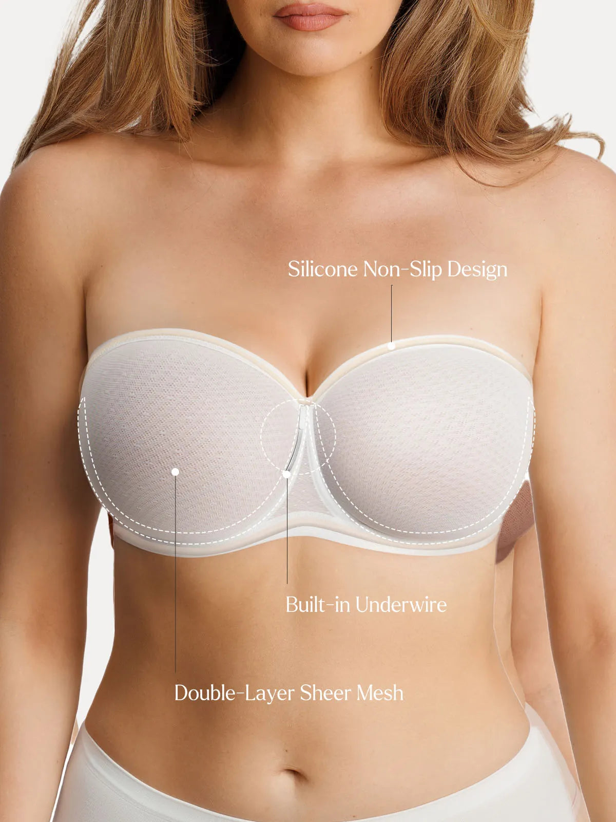 Popilush Unlined Sheer Mesh Strapless Minimizer Underwire Bra