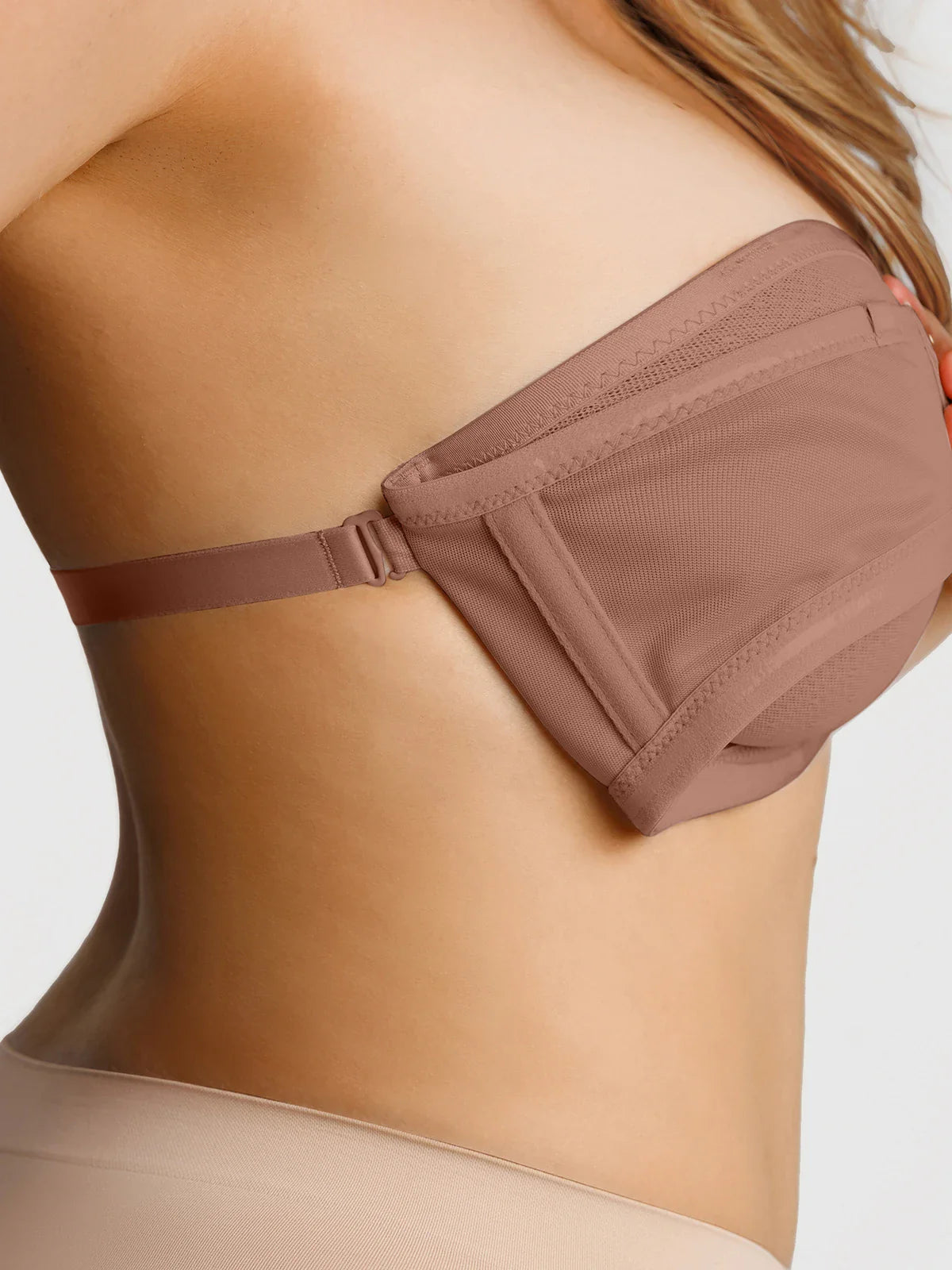 Popilush Unlined Sheer Mesh Strapless Minimizer Underwire Bra